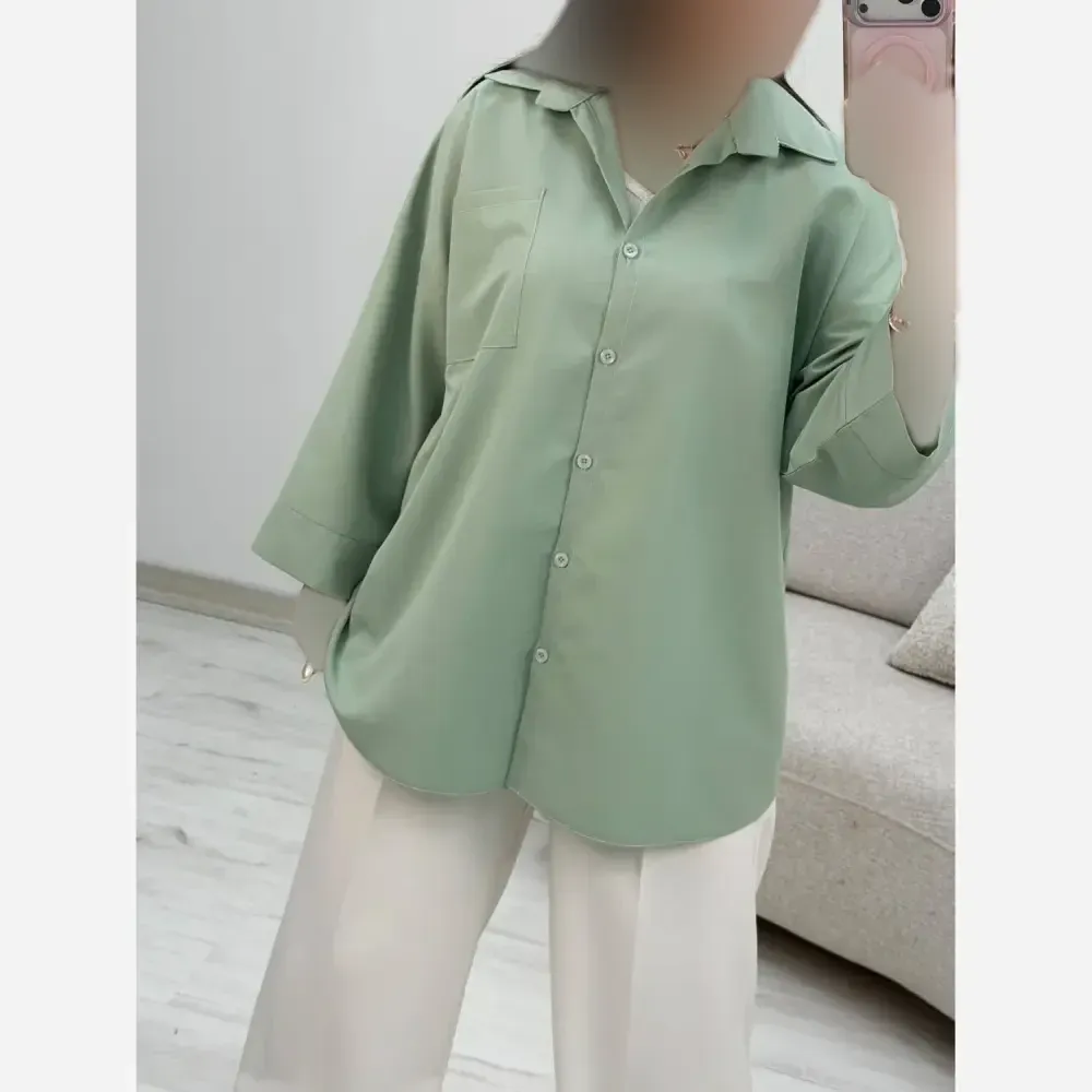 شومیز تک جیب ترمه جنس پری خنک و سبک فری سایز