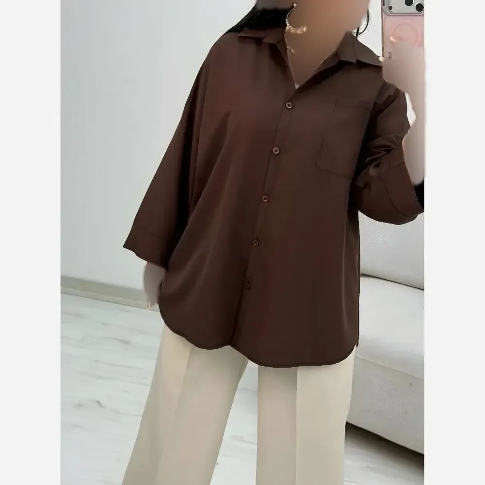 شومیز تک جیب ترمه جنس پری خنک و سبک فری سایز