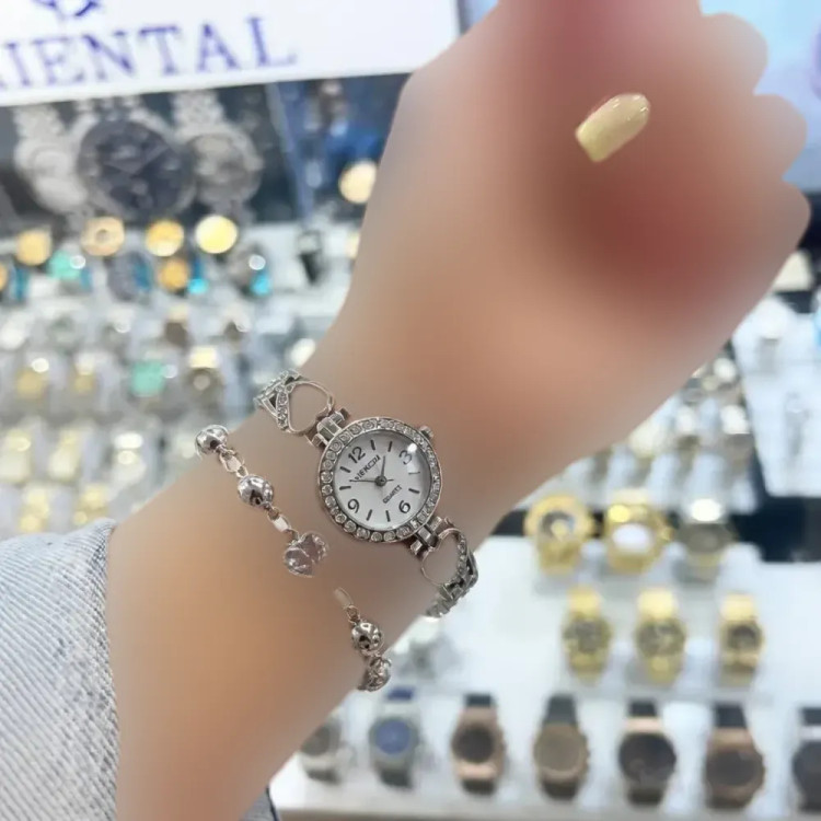 ست ساعت مچی بند استیل با دستبند و جعبه کادویی
