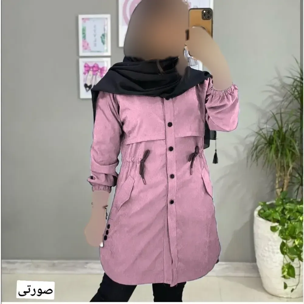 مانتو زنانه مدل کاملیا جنس داکرون فری سایز رنگ مشکی طوسی صورتی