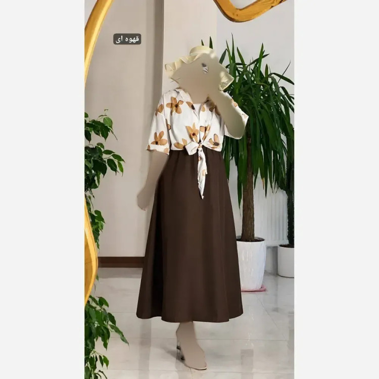ست شومیز دامن گلی کرپ حریر و لنین فری سایز 36 تا 46
