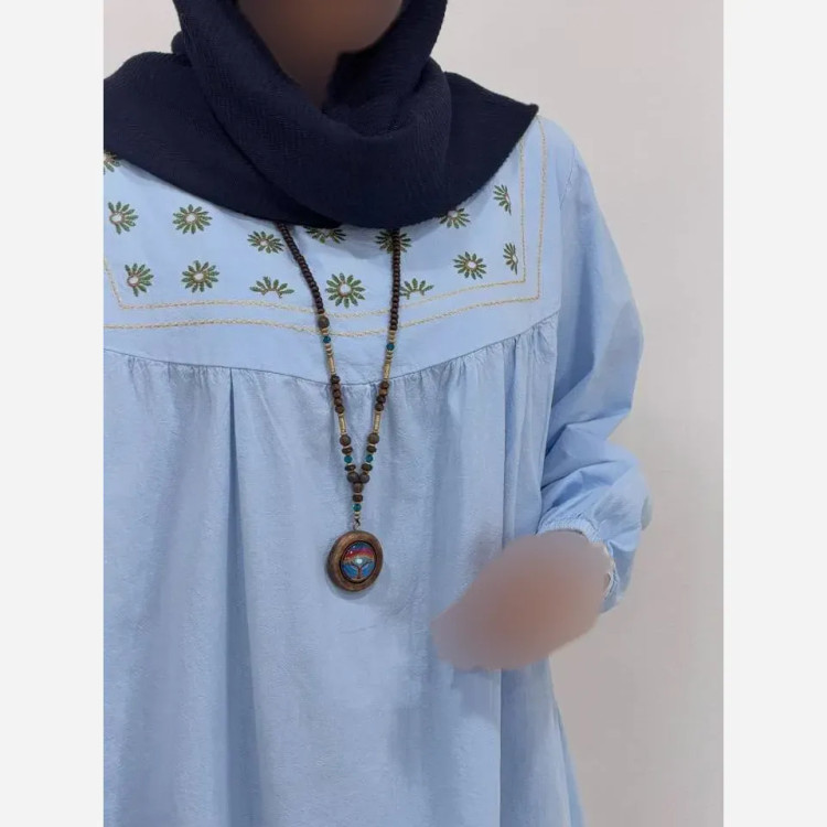 مانتو الیاف لینن گلدوزی شده ستایش فری سایز
