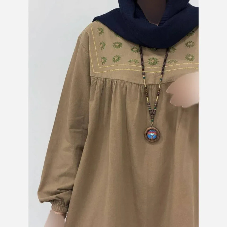 مانتو الیاف لینن گلدوزی شده ستایش فری سایز