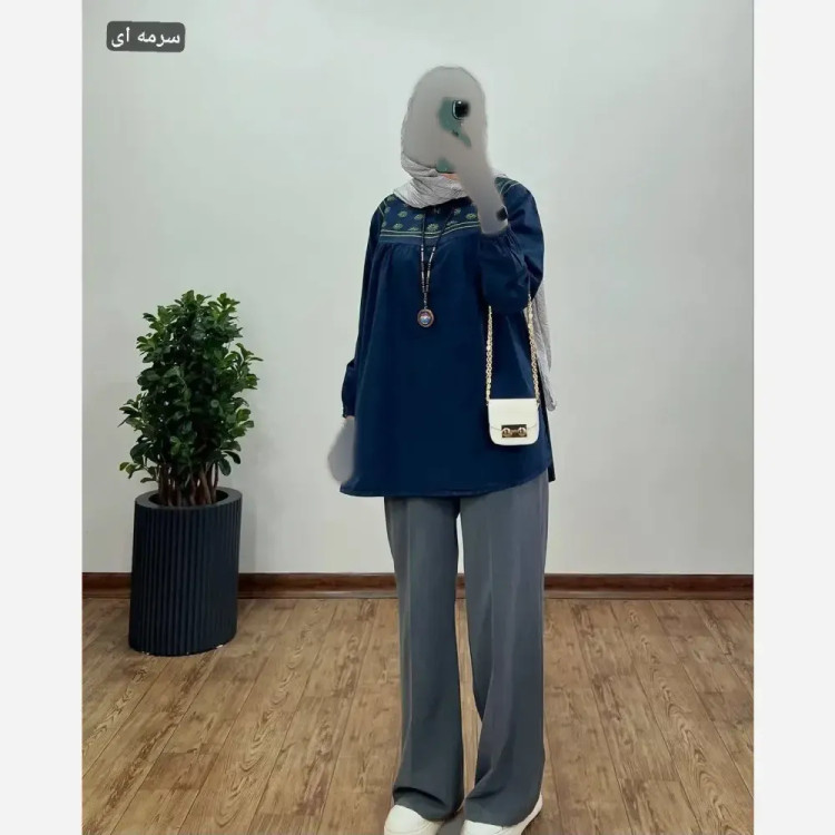 مانتو الیاف لینن گلدوزی شده ستایش فری سایز