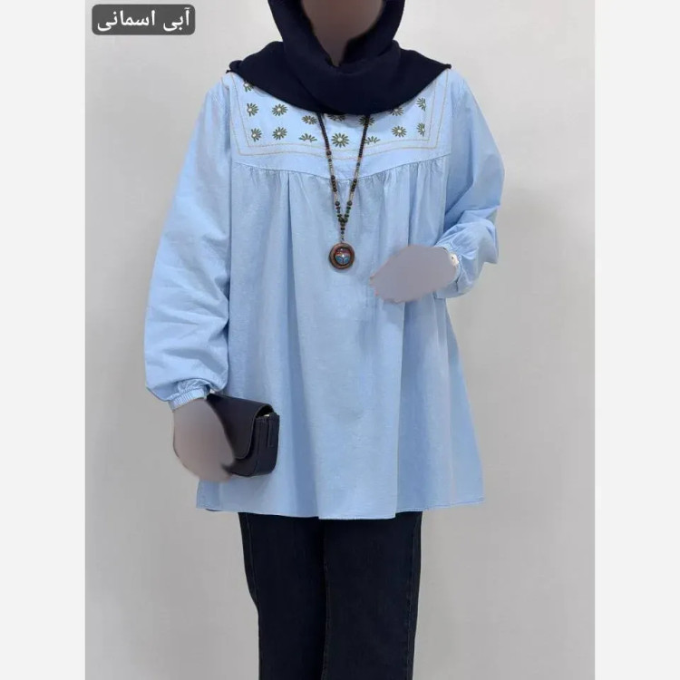 مانتو الیاف لینن گلدوزی شده ستایش فری سایز