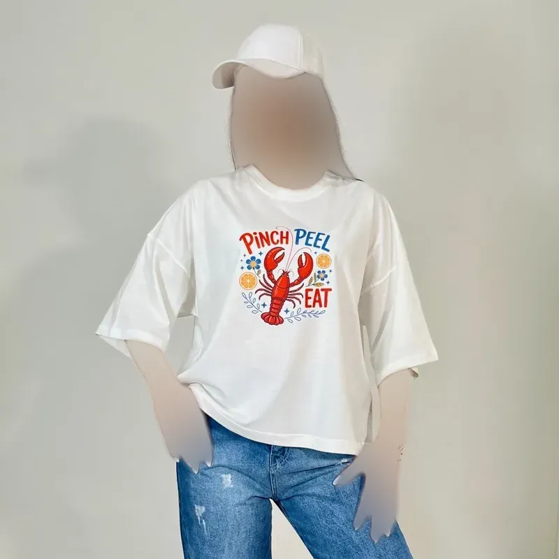 تیشرت باکسی زنانه سفید چاپدار نخ پنبه لش