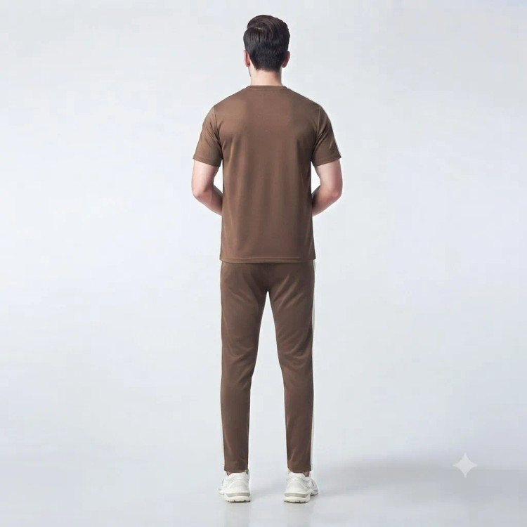 ست تیشرت و شلوار مردانه پارچه مولینه درجه یک کرم شکلاتی کنف دوزی شده