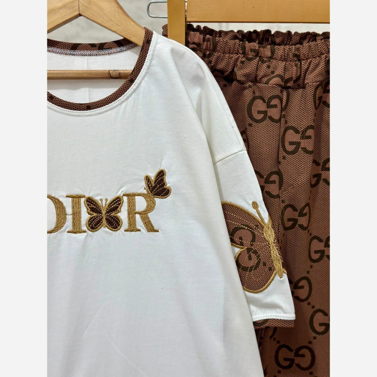 ست بلوز و شلوار دخترانه طرح پروانه جنس پنبه و دورس سایز 60 تا 70