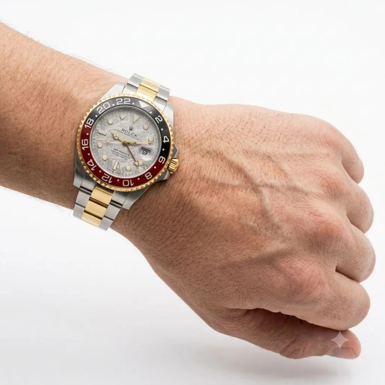 ساعت مردانه رولکس استیل طلایی صفحه سفید جی ام تی مسترکوالیتی موتور کوارتز ژاپن