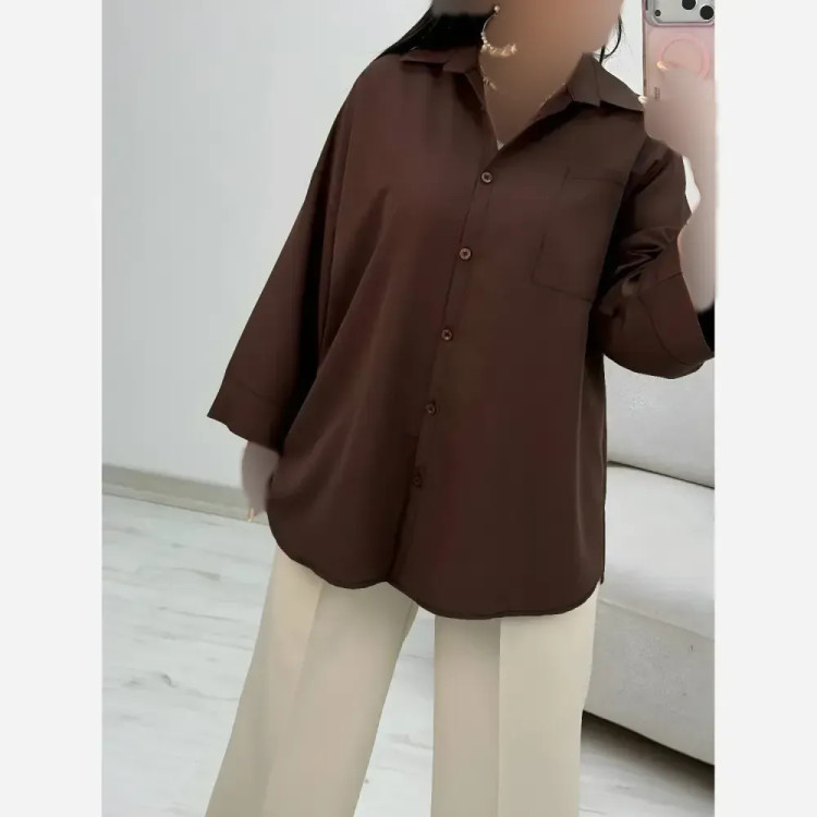 شومیز تک جیب زنانه جنس پری درجه یک خنک و سبک سایز فری 38 تا 48