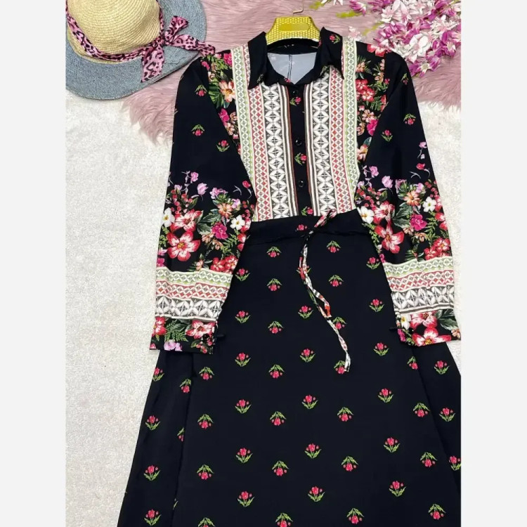 پیراهن ساحلی لاله فلور نخ درجه یک فری سایز دکمه دار
