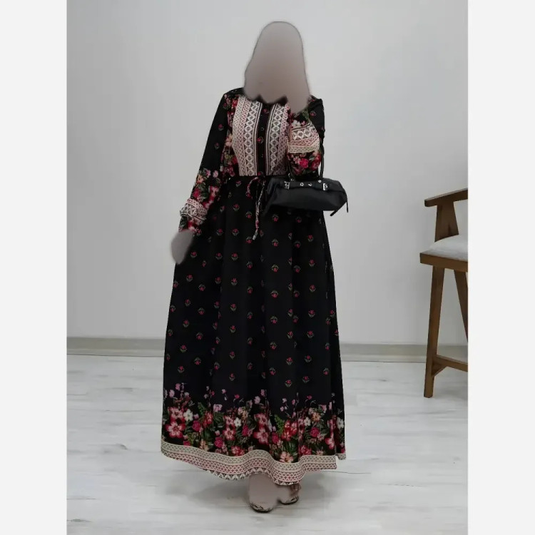 پیراهن ساحلی لاله فلور نخ درجه یک فری سایز دکمه دار
