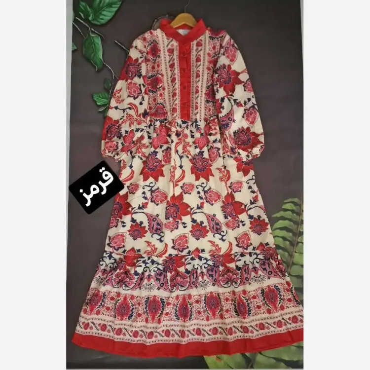 پیراهن ساحلی زنانه جنس بوگاتی یقه دکمه دار سایز فری 38 تا 48
