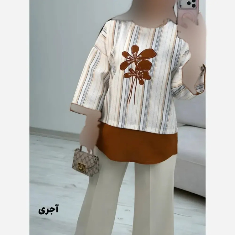 شومیز گلدوزی پرنسا لنین بیسکویتی فری سایز 38 تا 46