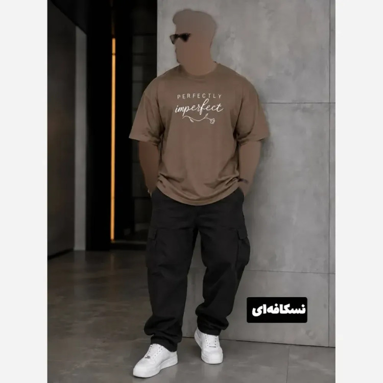 تیشرت قواره دار آرمان پنبه درجه یک فری سایز 3X و 4X رنگ سبز قهوه ای نسکافه ای کرم