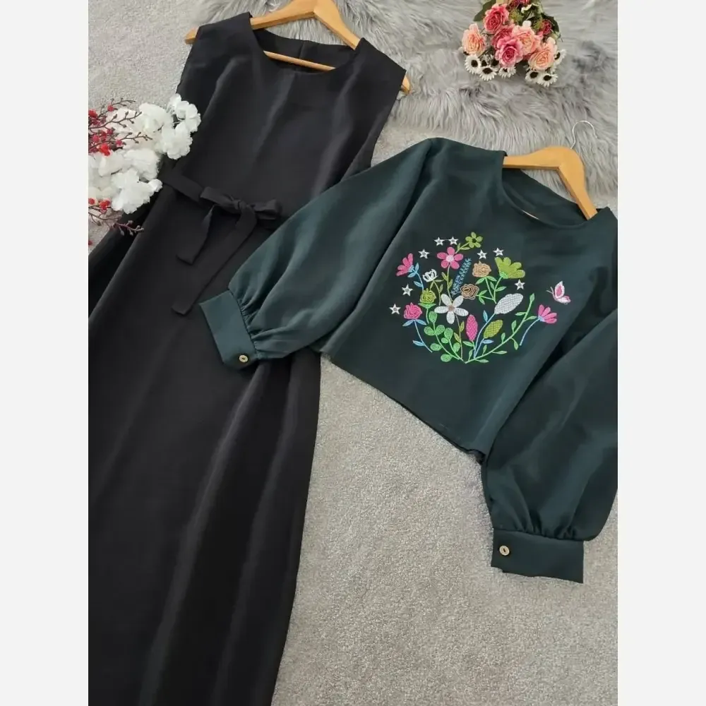 ست رویه و سارافون آرامش مازراتی زنانه فری سایز گلدوزی شده