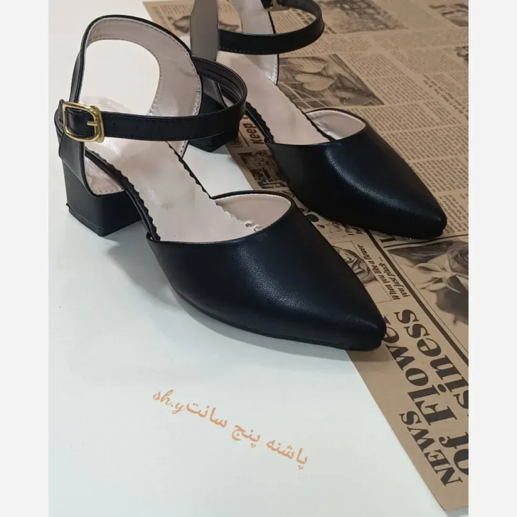 کفش مجلسی زنانه بهار چرم بیاله مشکی پاشنه 5 سانت