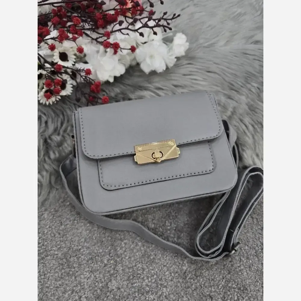 کیف باکسی چرم مصنوعی طوسی فری سایز 14x23
