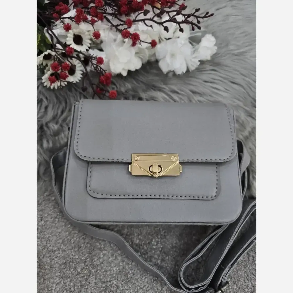 کیف باکسی چرم مصنوعی طوسی فری سایز 14x23