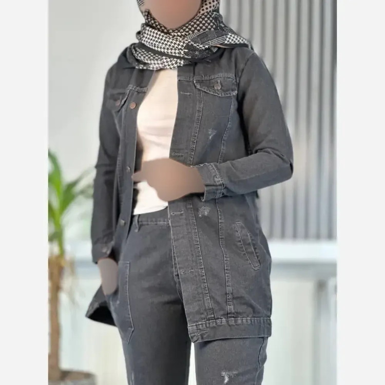 کت جین بلند زنانه جین ضخیم سنگشور شده رنگی سایز بزرگ