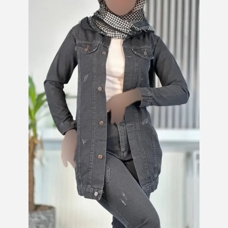 کت جین بلند زنانه جین ضخیم سنگشور شده رنگی سایز بزرگ