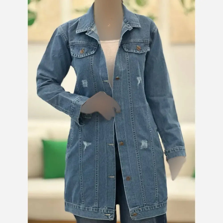 کت جین بلند زنانه جین ضخیم سنگشور شده رنگی سایز بزرگ
