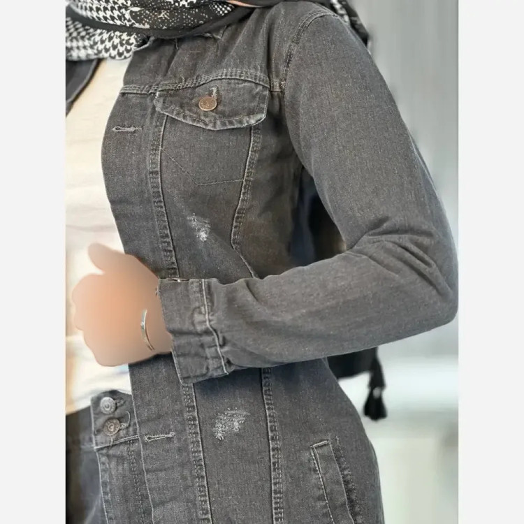 کت جین بلند زنانه جین ضخیم سنگشور شده رنگی سایز بزرگ