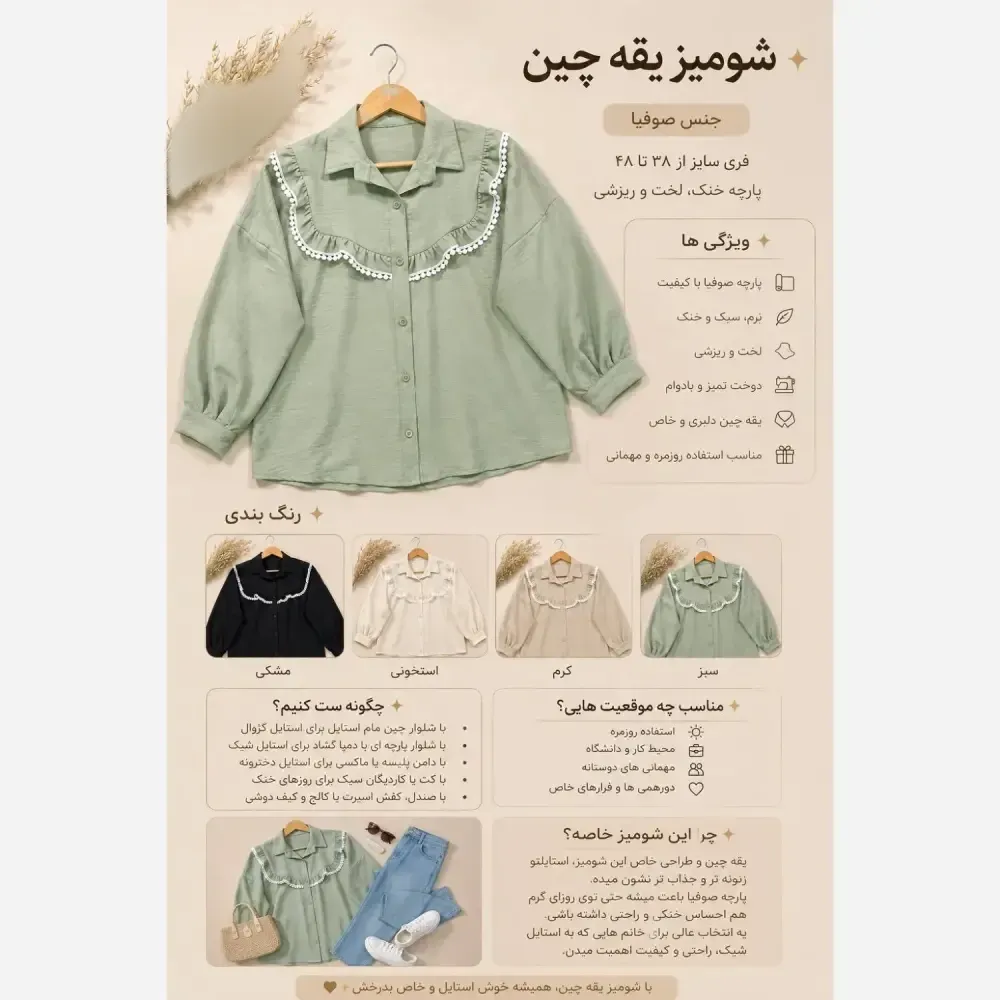 شومیز یقه چین جنس صوفیا فری سایز