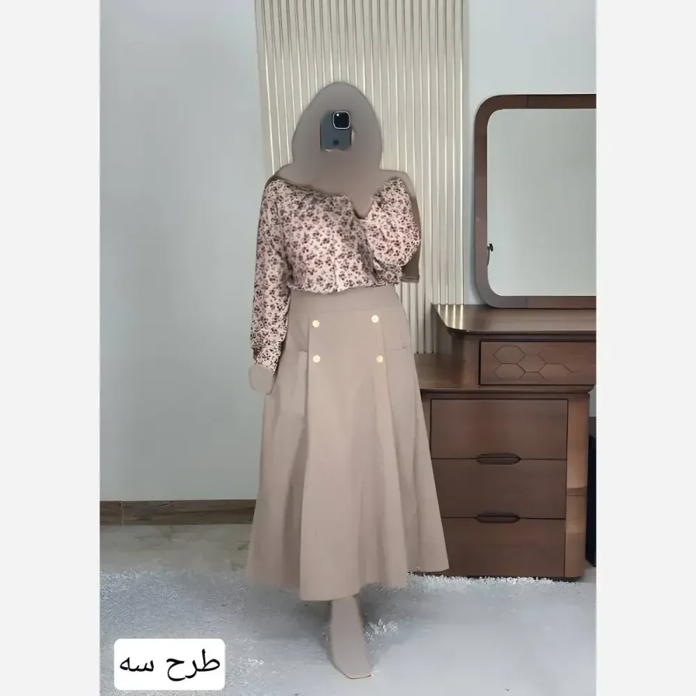 ست شومیز دامن گلبرگ لینن نچرال و بوگاتی رنگ طوسی