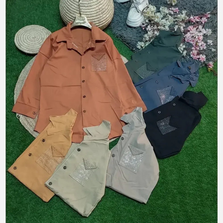 شومیز جیب نگین کتان جنس کتان اعلا وارداتی سایز 38 تا 46 فری سایز