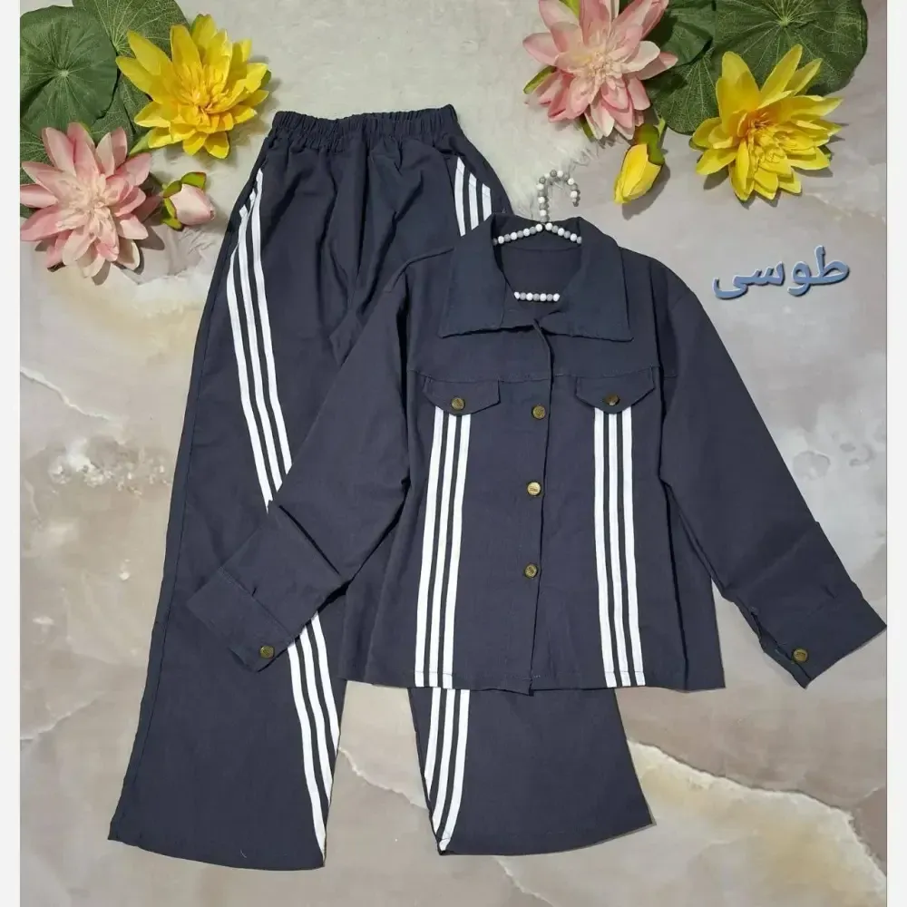 ست کت و شلوار نیم بگ سه خط کتان کش فری سایز