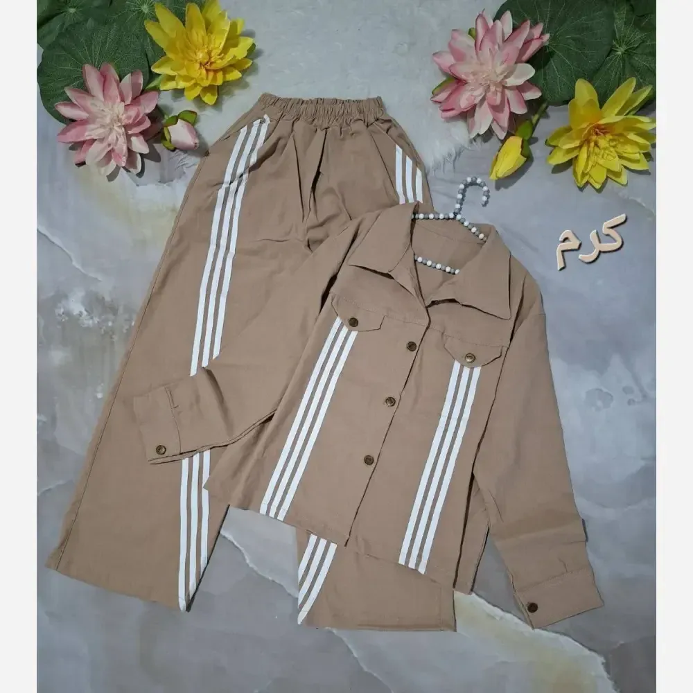 ست کت و شلوار نیم بگ سه خط کتان کش فری سایز