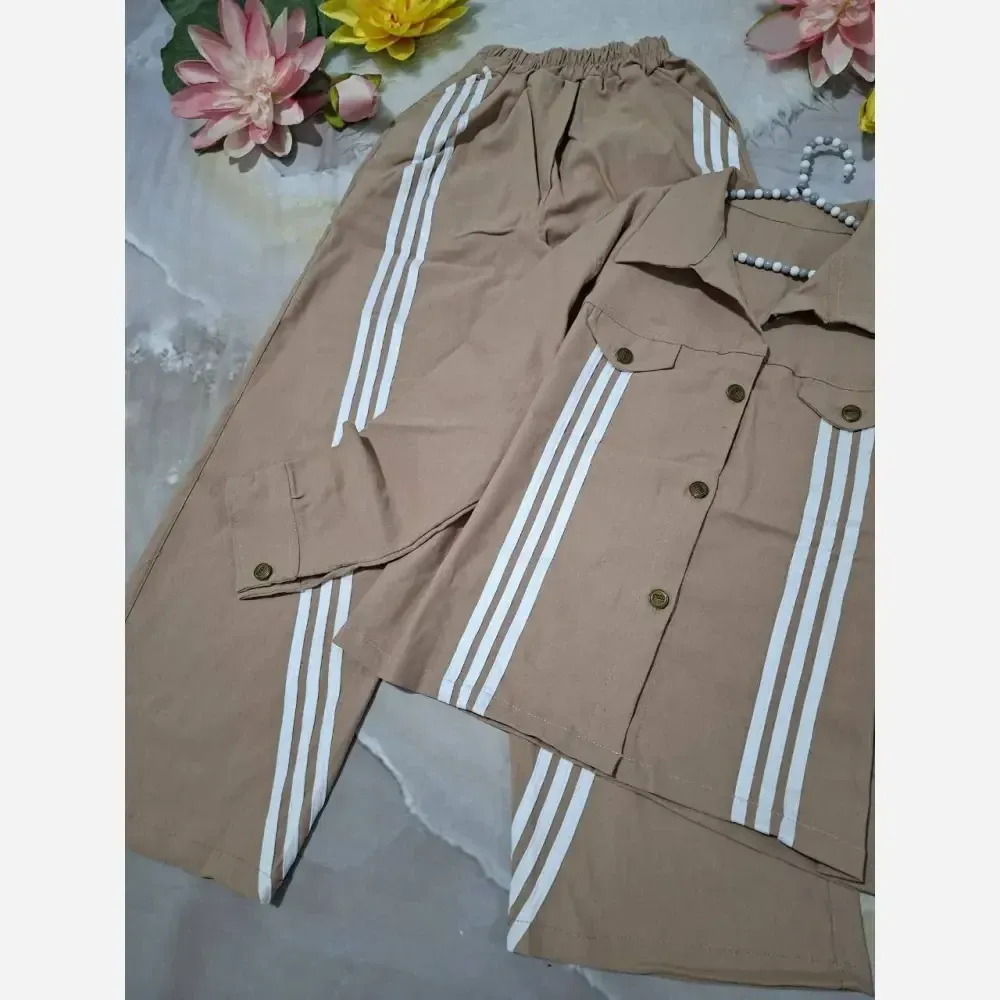 ست کت و شلوار نیم بگ سه خط کتان کش فری سایز