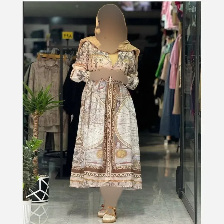 پیراهن طرح ترک سمین جنس ساتن ابریشم فری سایز مناسب تا 48