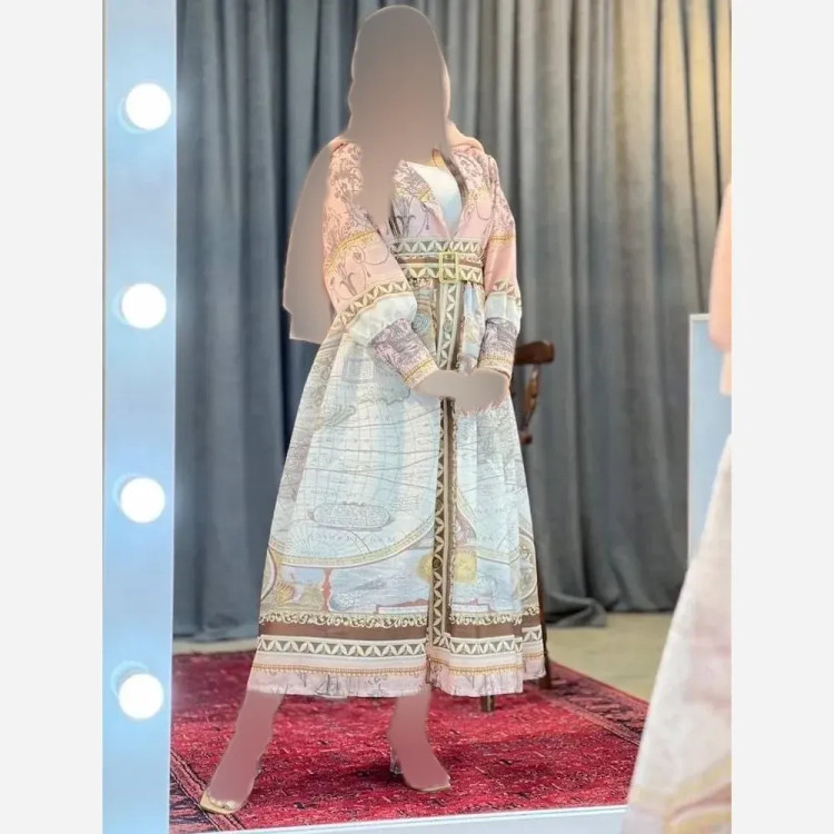 پیراهن طرح ترک سمین جنس ساتن ابریشم فری سایز مناسب تا 48