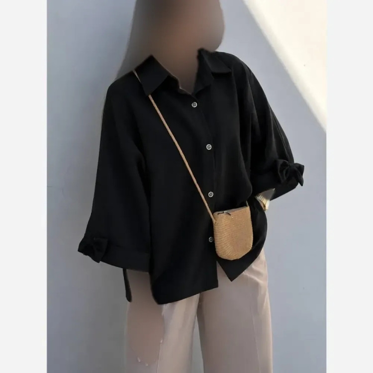 شومیز باکسی داکرون زنانه رنگ مشکی و سدری فری سایز
