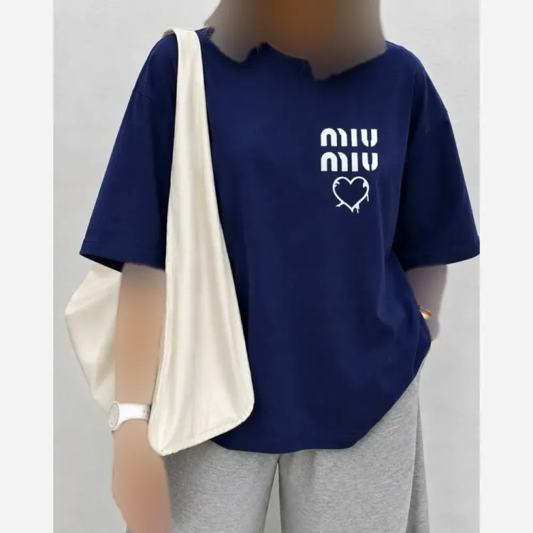 تیشرت باکسی طرح Miu Miu نخ پنبه اعلا فری سایز
