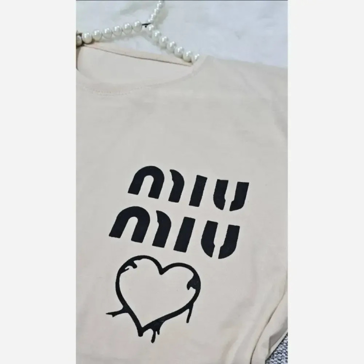 تیشرت باکسی طرح Miu Miu نخ پنبه اعلا فری سایز