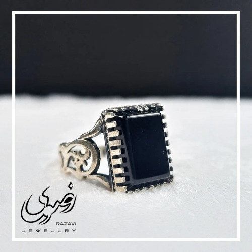 انگشتر مردانه نقره روس با سنگ عقیق مشکی