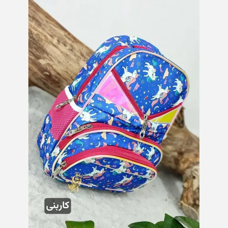 کوله پشتی مدرسه مدل افسون برزنت رنگ کاربنی