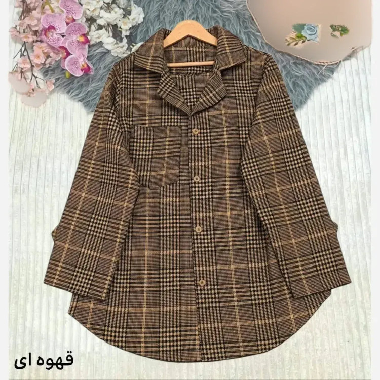 شومیز مانتویی پشمی چهارخونه شکت پاییزی فری سایز