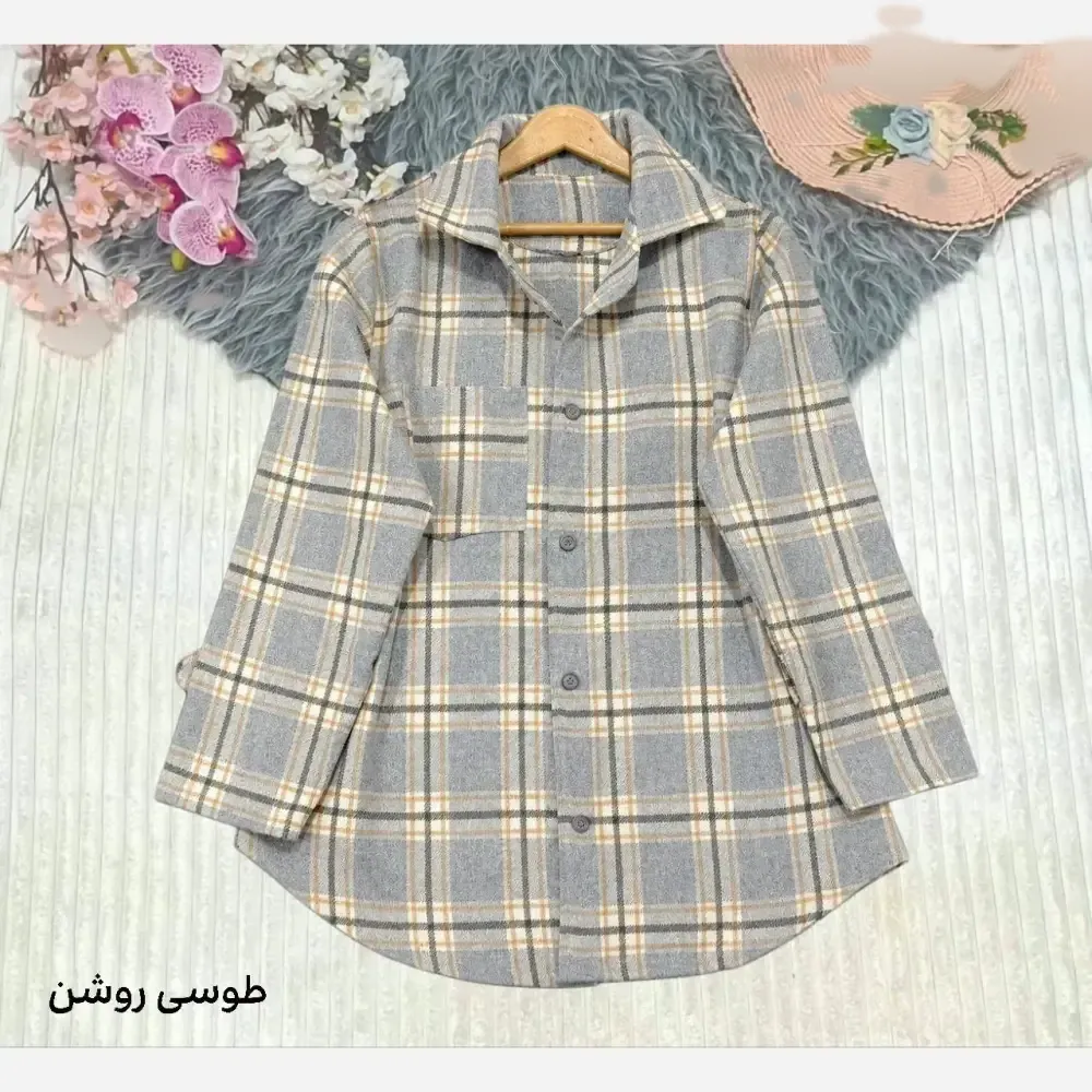 شومیز مانتویی پشمی چهارخونه شکت پاییزی فری سایز