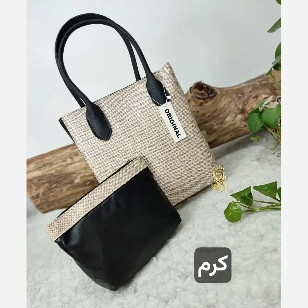 کیف دو قلو مدل الناز چرم صنعتی درجه یک ابعاد 35*31 رنگ بندی ال وی قهوه ای لیزارد