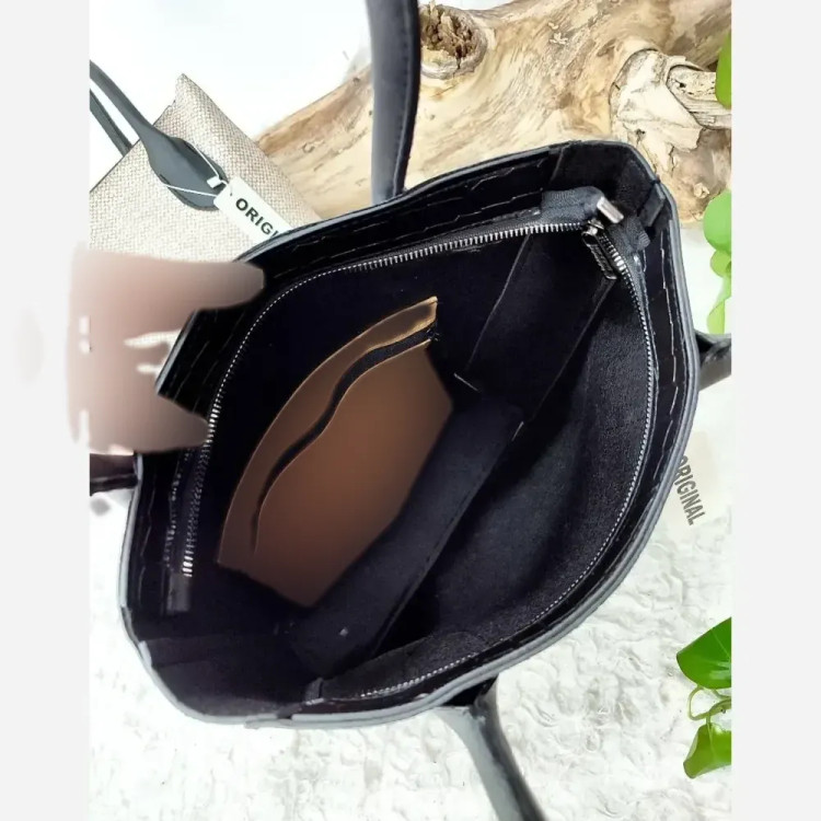 کیف دو قلو مدل الناز چرم صنعتی درجه یک ابعاد 35*31 رنگ بندی ال وی قهوه ای لیزارد