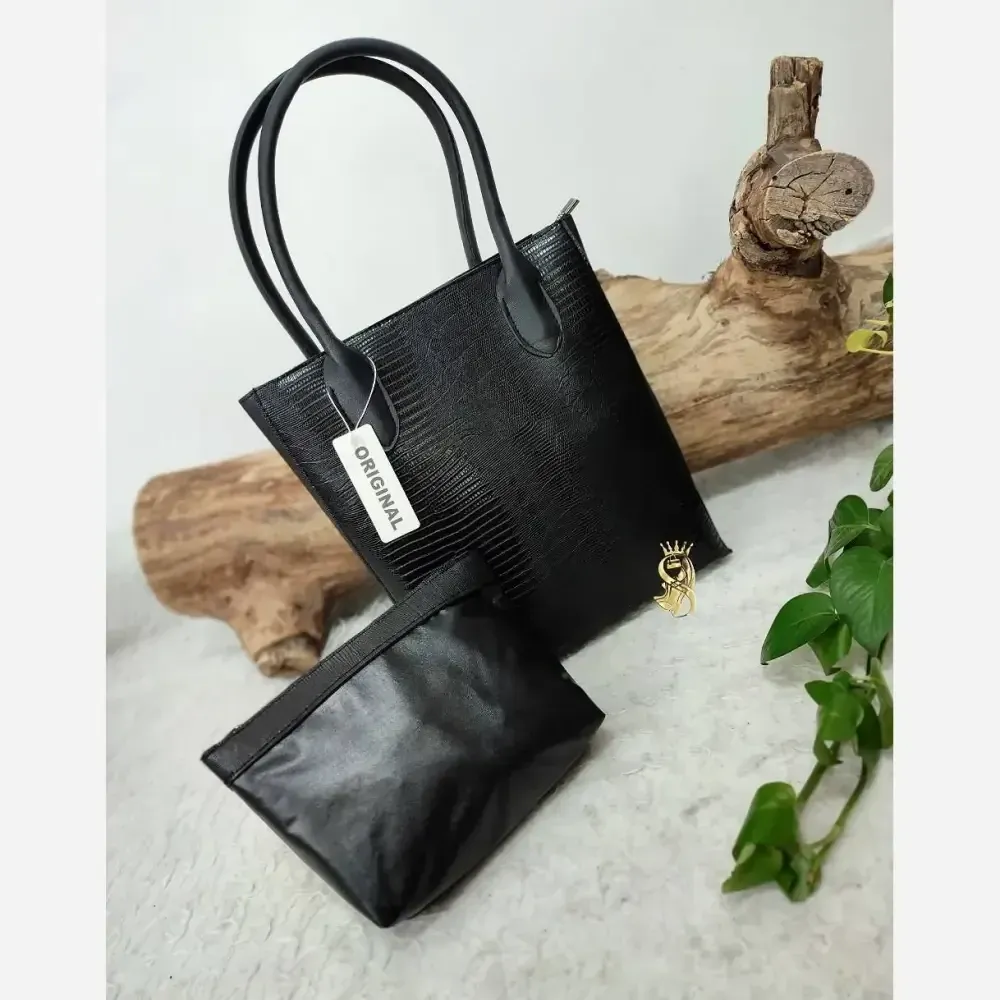 کیف دو قلو مدل الناز چرم صنعتی درجه یک ابعاد 35*31 رنگ بندی ال وی قهوه ای لیزارد