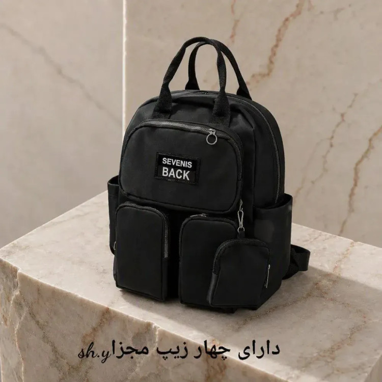 کوله پشتی هندزفری دار دانشجویی و روزمره جنس نانسی رنگ مشکی سایز 35 در 27