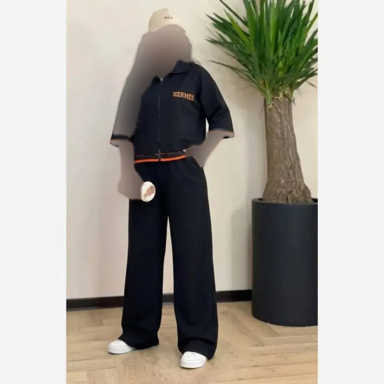 سوئیشرت و شلوار زنانه مدل هرمس جنس مازراتی درجه یک رنگ مشکی فری سایز