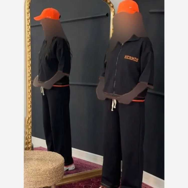 سوئیشرت و شلوار زنانه مدل هرمس جنس مازراتی درجه یک رنگ مشکی فری سایز