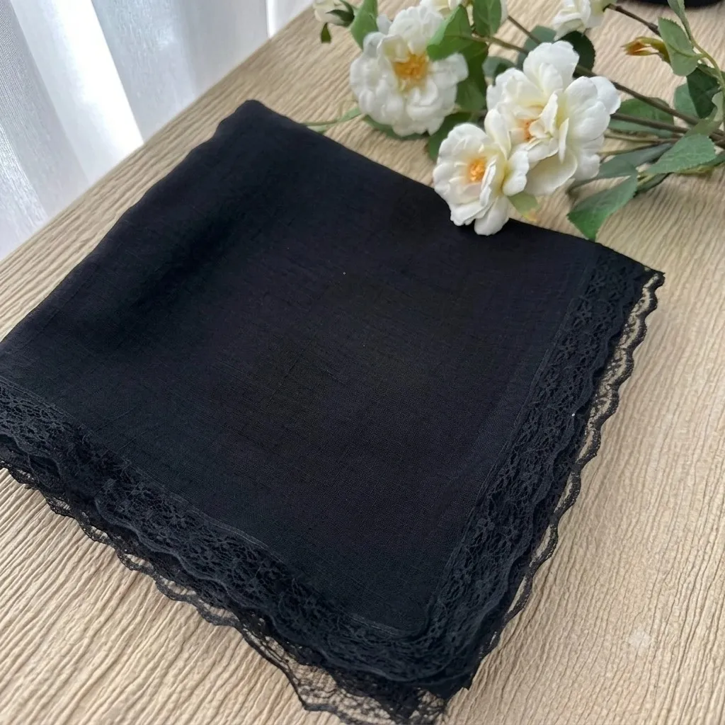 شال زنانه وال اسلپ مشکی سرمه ای نسکافه ای دور گیپور سایز 170 در 70 و 52 سانتی متر