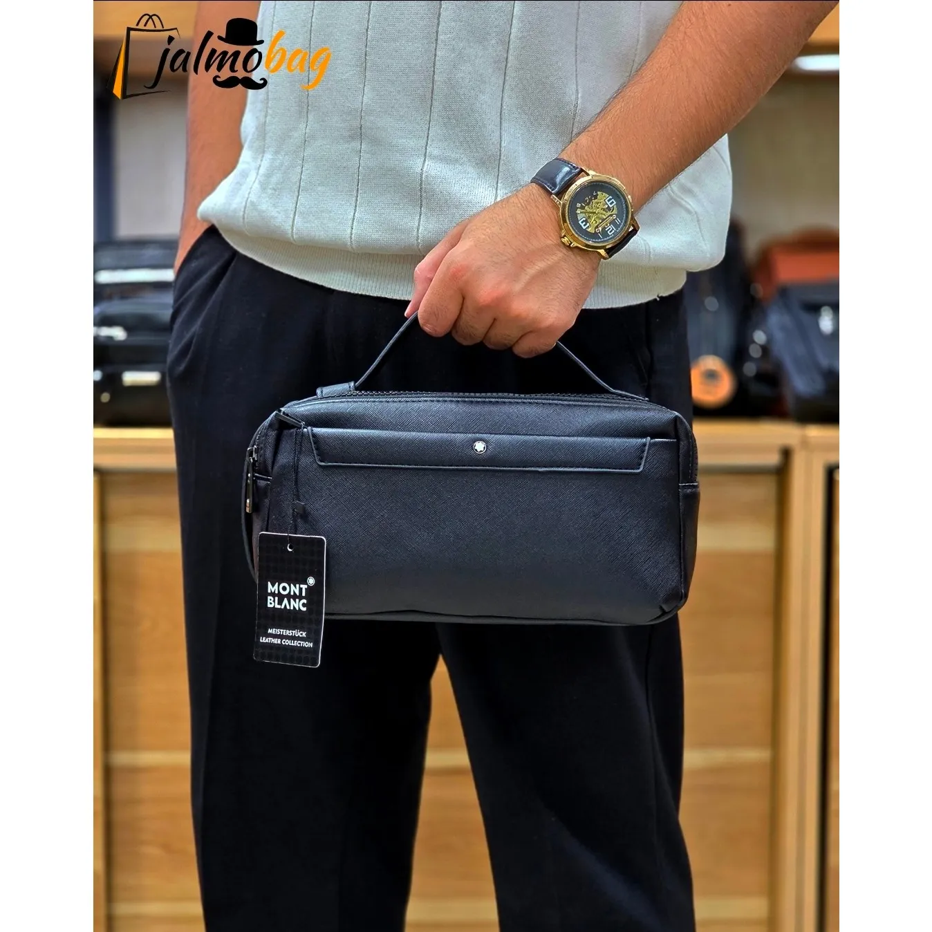 کیف دستی دوحالته مونت بلانک چرم وارداتی چهار زیپ